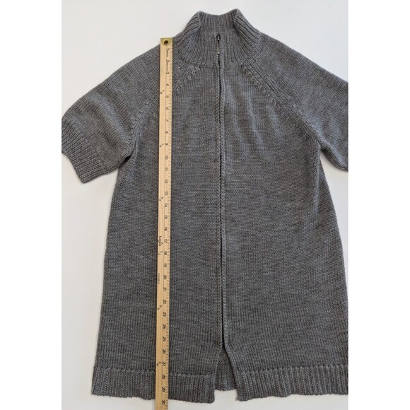 Coldwater Creek Wool Blend Full Zip Short Sleeve Gray Chunky Long Sweater M - Picture 2 of 10